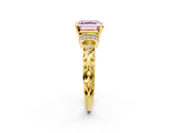 Yellow gold Fancy Pink Asscher  Solitaire Diamond Ring with Filigree Band and Four-Prong Setting_2