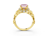 Yellow gold Fancy Pink Asscher  Solitaire Diamond Ring with Filigree Band and Four-Prong Setting_3