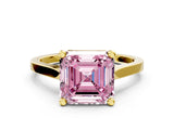 Yellow gold Fancy Pink Asscher  Solitaire Diamond Ring with Four-Prong Setting and Tapered Band 1