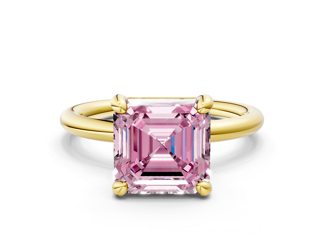 Yellow gold Fancy Pink Asscher  Solitaire Diamond Ring with Four-Prong Setting on a Plain Band_37