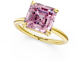Yellow gold Fancy Pink Asscher  Solitaire Diamond Ring with Four-Prong Setting on a Plain Band_38