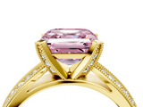Yellow gold Fancy Pink Asscher  Solitaire Diamond Ring with Milgrain Pavé Band and Four-Prong Setting_58