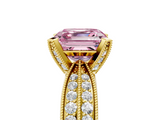 Yellow gold Fancy Pink Asscher  Solitaire Diamond Ring with Milgrain Pavé Band and Four-Prong Setting_59