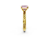 Yellow gold Fancy Pink Asscher  Solitaire Diamond Ring with Milgrain and Black Enamel X Pattern Band_46