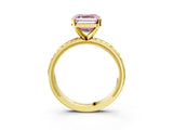 Yellow gold Fancy Pink Asscher  Solitaire Diamond Ring with Milgrain and Black Enamel X Pattern Band_47