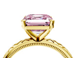 Yellow gold Fancy Pink Asscher  Solitaire Diamond Ring with Milgrain and Black Enamel X Pattern Band_48