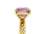 Yellow gold Fancy Pink Asscher  Solitaire Diamond Ring with Milgrain and Black Enamel X Pattern Band_49