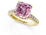Yellow gold Fancy Pink Asscher  Solitaire Diamond Ring with Pavé Band and Four-Prong Setting_1