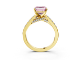Yellow gold Fancy Pink Asscher  Solitaire Diamond Ring with Pavé Band and Four-Prong Setting_3
