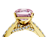 Yellow gold Fancy Pink Asscher  Solitaire Diamond Ring with Pavé Band and Four-Prong Setting_4