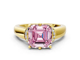 Yellow gold Fancy Pink Asscher  Solitaire Diamond Ring with Pave Band and Six-Prong Setting_30