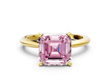 Yellow gold Fancy Pink Asscher  Solitaire Diamond Ring with Six-Prong Setting on a Classic Band