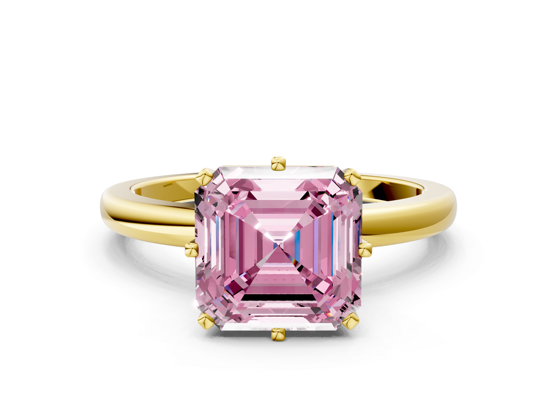 Yellow gold Fancy Pink Asscher  Solitaire Diamond Ring with Six-Prong Setting on a Classic Band_36