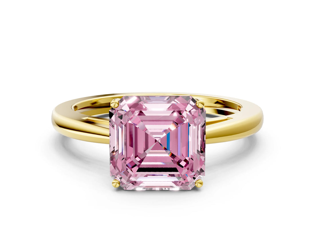 Yellow gold Fancy Pink Asscher  Solitaire Diamond Ring with Split Shank and Four-Prong Setting_12