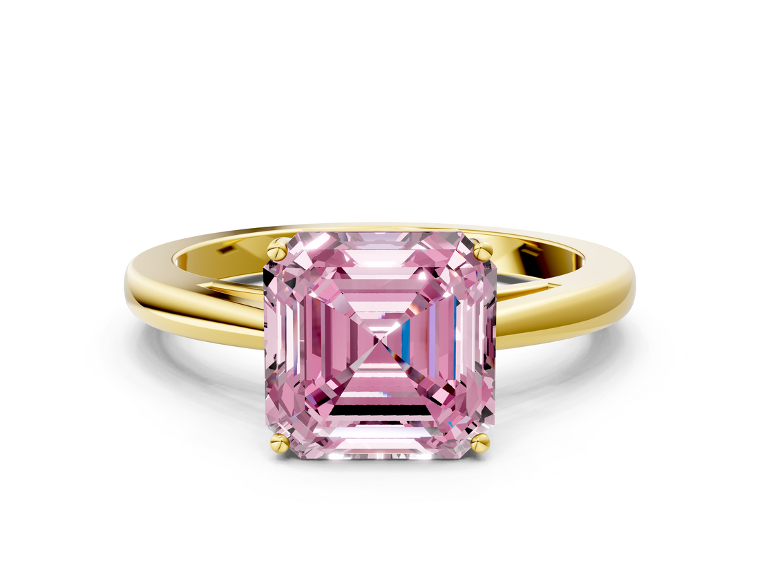 Yellow gold Fancy Pink Asscher  Solitaire Diamond Ring with Split Shank and Four-Prong Setting_37
