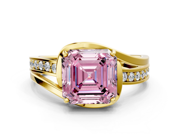 Yellow Gold Asscher Cut Split Shank Solitaire Engagement Ring Setting for Fancy Pink Center