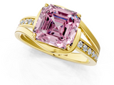 Yellow gold Fancy Pink Asscher  Solitaire Diamond Ring with Split Shank and Prong Setting_1