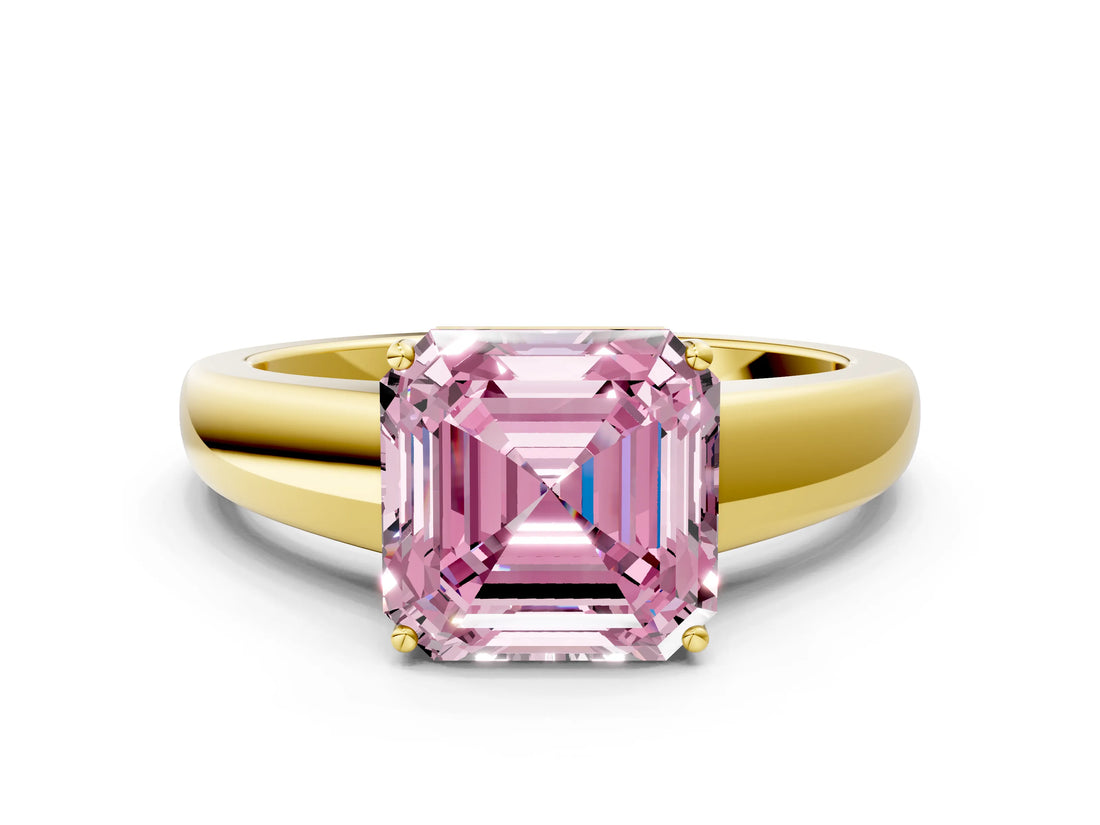 Yellow gold Fancy Pink Asscher  Solitaire Diamond Ring with Tapered Band and Four-Prong Setting_66