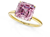 Yellow gold Fancy Pink Asscher  Solitaire Diamond Ring with a Classic Band and Four-Prong Setting 1