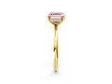 Yellow gold Fancy Pink Asscher  Solitaire Diamond Ring with a Classic Band and Four-Prong Setting 2