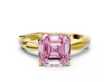 Yellow gold Fancy Pink Asscher  Solitaire Diamond Twisted Band with Four-Prong Setting