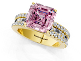 Yellow gold Fancy Pink Asscher  Solitaire Diamond with Pave and Channel Set Band_13