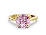 Yellow gold Fancy Pink Asscher  Solitaire Engagement Ring with Four-Prong Setting and Classic Band