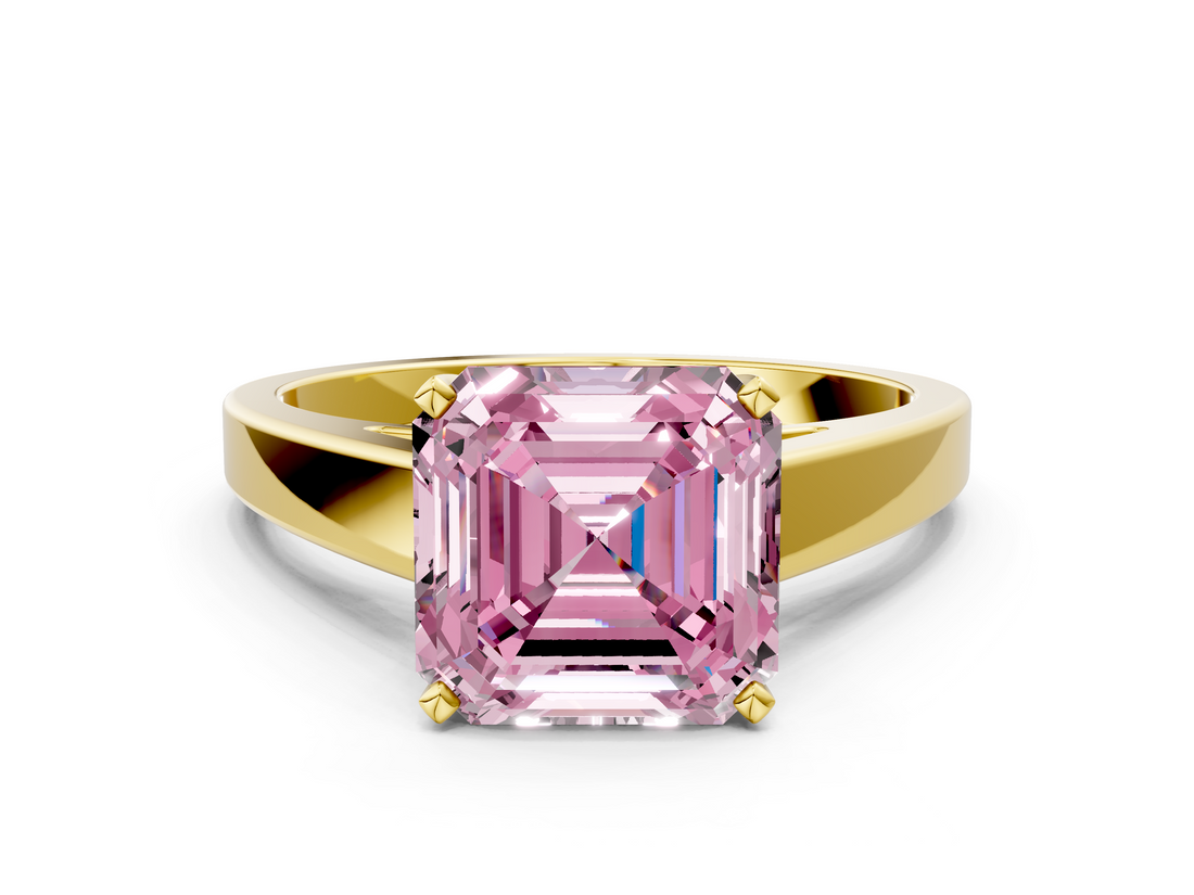 Yellow gold Fancy Pink Asscher  Solitaire Engagement Ring with Four-Prong Setting and Tapered Band_21