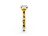 Yellow gold Fancy Pink Asscher  Solitaire Engagement Ring with Scrollwork Band and Four-Prong Setting_25