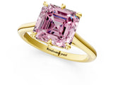 Yellow gold Fancy Pink Asscher  Solitaire Engagement Ring with Six-Prong Setting and Classic Band 1