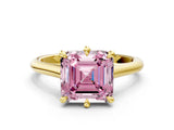 Yellow gold Fancy Pink Asscher  Solitaire Engagement Ring with Six-Prong Setting and Classic Band