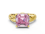 Yellow gold Fancy Pink Asscher  Solitaire Filigree Engagement Ring with Halo and Prong Setting_22