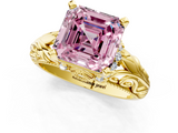 Yellow gold Fancy Pink Asscher  Solitaire Filigree Engagement Ring with Halo and Prong Setting_23
