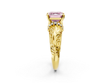 Yellow gold Fancy Pink Asscher  Solitaire Filigree Engagement Ring with Halo and Prong Setting_24