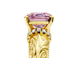 Yellow gold Fancy Pink Asscher  Solitaire Filigree Engagement Ring with Halo and Prong Setting_27