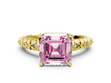 Yellow gold Fancy Pink Asscher  Solitaire Floral Milgrain Engagement Ring_32