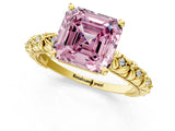 Yellow gold Fancy Pink Asscher  Solitaire Floral Milgrain Engagement Ring_33
