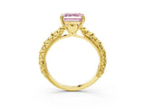 Yellow gold Fancy Pink Asscher  Solitaire Floral Milgrain Engagement Ring_35