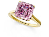 Yellow gold Fancy Pink Asscher  Solitaire Heart Prong Engagement Ring with Tapered Band_90