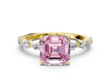 Yellow gold Fancy Pink Asscher  Solitaire Marquise Side Stone Prong Setting Ring_18