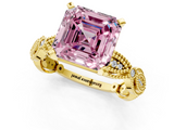 Yellow gold Fancy Pink Asscher  Solitaire Milgrain Diamond Engagement Ring with Bezel and Marquise Band_1