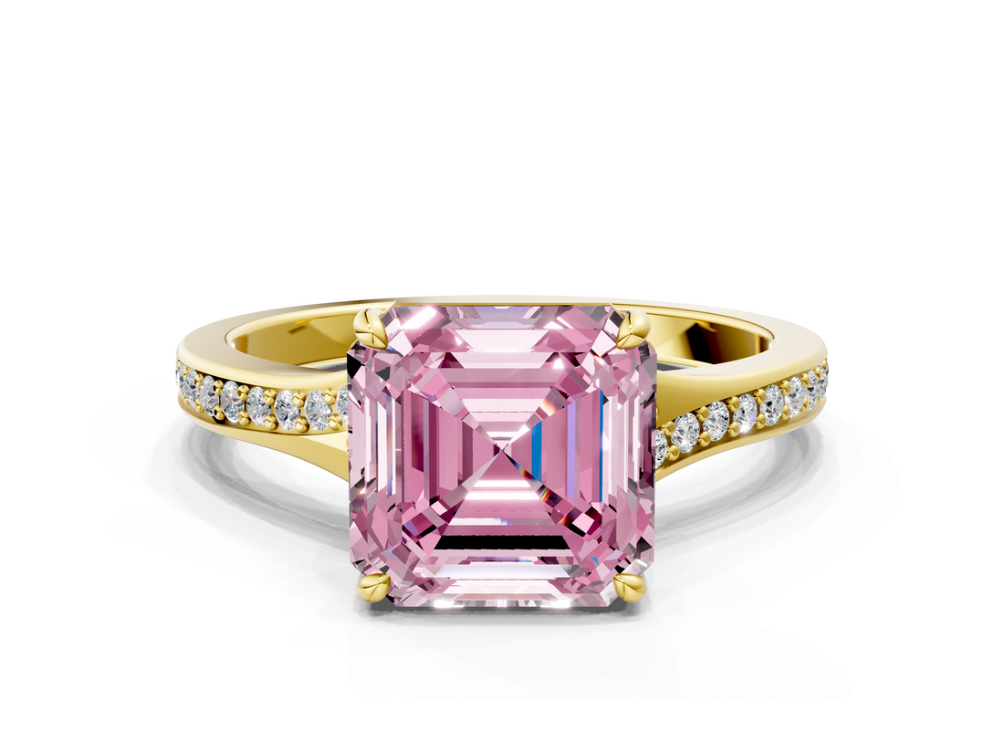 Yellow gold Fancy Pink Asscher  Solitaire Pavé Band with Four-Prong Setting_17