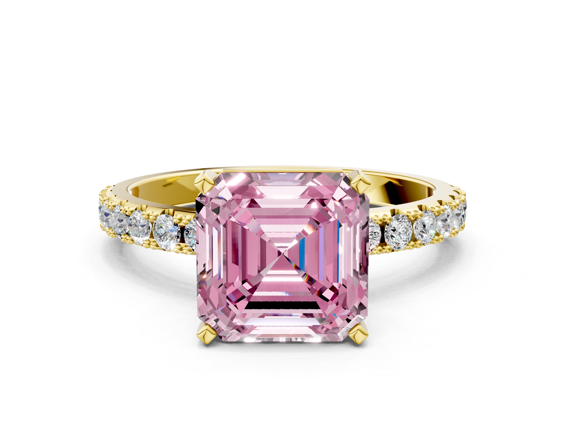 Yellow gold Fancy Pink Asscher  Solitaire Pavé Band with Four-Prong Setting_20