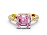 Yellow gold Fancy Pink Asscher  Solitaire Pavé Diamond Engagement Ring with Four-Prong Setting_17