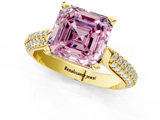 Yellow gold Fancy Pink Asscher  Solitaire Pavé Diamond Engagement Ring with Four-Prong Setting_18