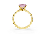 Yellow gold Fancy Pink Asscher  Solitaire Pave Diamond Engagement Ring with Four-Prong Setting_3
