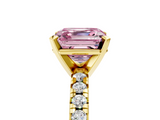 Yellow gold Fancy Pink Asscher  Solitaire Pave Diamond Engagement Ring with Four-Prong Setting_5