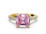 Yellow gold Fancy Pink Asscher  Solitaire Pave Diamond Engagement Ring with Prong Setting