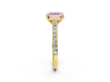 Yellow gold Fancy Pink Asscher  Solitaire Pave Diamond Engagement Ring with Prong Setting_2