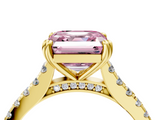 Yellow gold Fancy Pink Asscher  Solitaire Pave Diamond Engagement Ring with Prong Setting_4